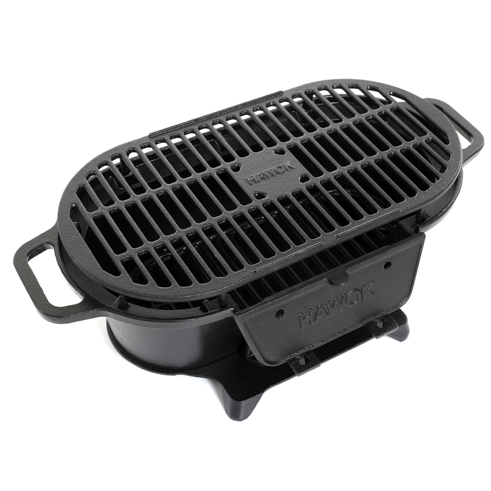 BBQ Toro Cast Iron Grill Pot with Grill 50 x 25 x 23 cm Hibachi Style  Charcoal Camping Grill