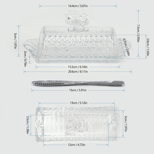 HAWOK Glass Butter Dish with Lid Easy Grip Handle and knife