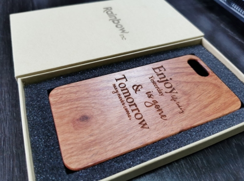Wooden phone case laser engraving, Carton package laser engaving