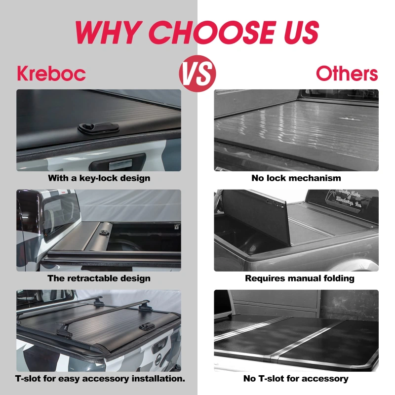 Kreboc Truck Tonneau Cover Aluminum Retractable Truck Bed Cover Fits ...