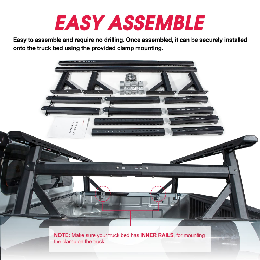Kreboc Universal Adjustable Ladder Racks, Heavy Duty Metal Cargo Racks for Pickup Truck Bed 660lbs Load Capacity Black