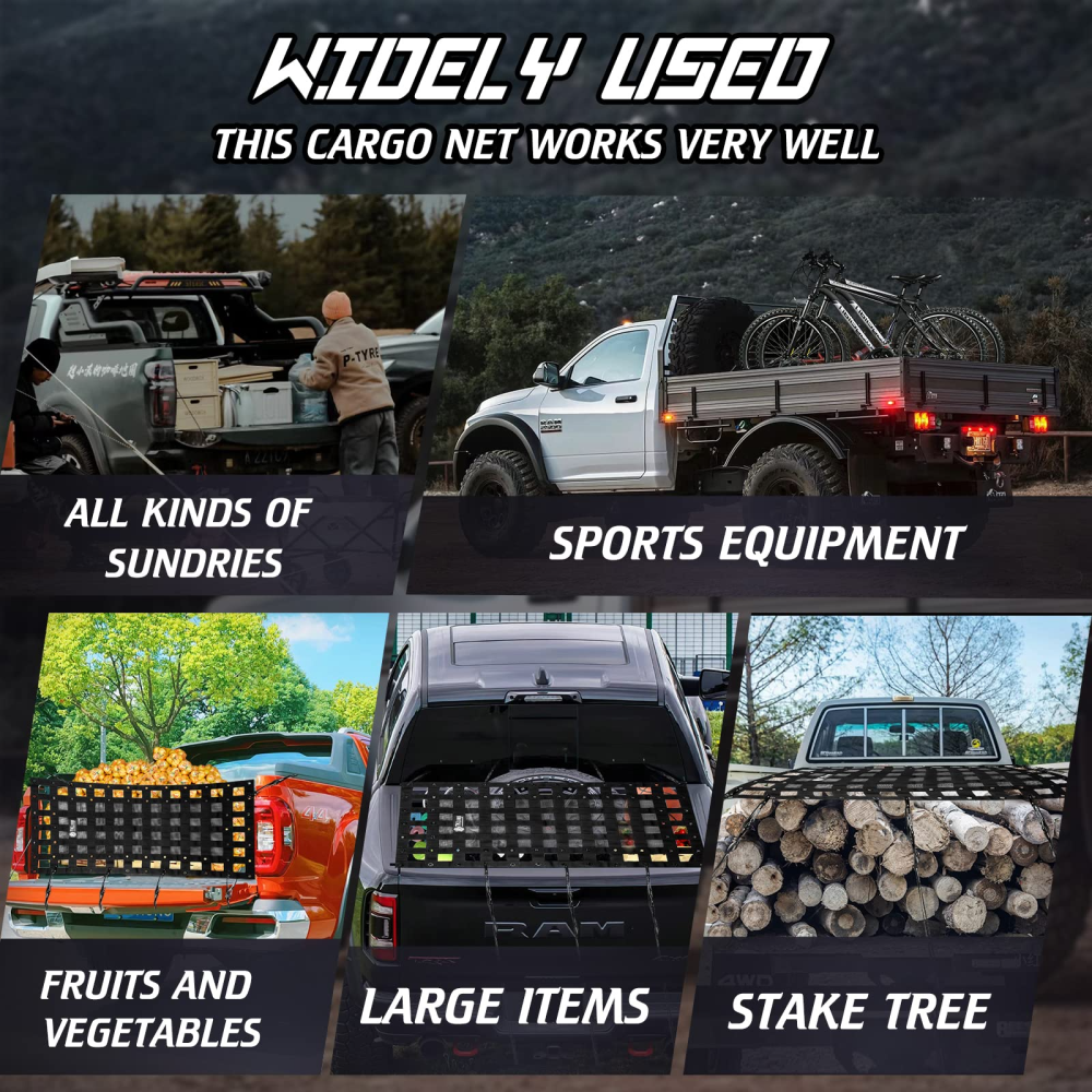 Tailgate Cargo Net,2.3' x 3.9'Heavy Duty Cargo Net for Pickup Truck Bed,SUV, Cargo Nets with Cam Buckles & Elastic Ropes
