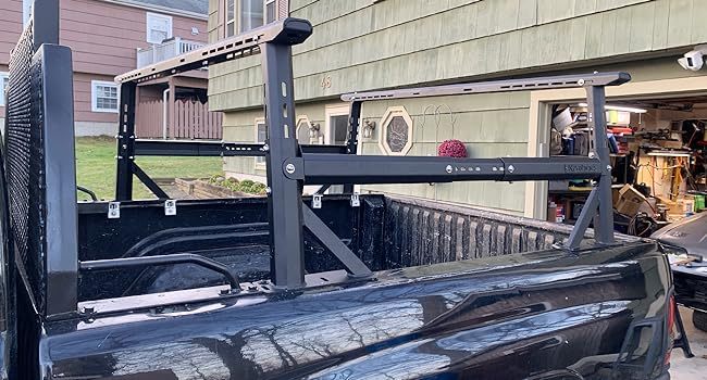 Kreboc  Non-Drilling Truck Rack, Heavy Duty Steel Extendable Truck Bed Ladder Rack with 660lbs Load Capacity Weight for Luggage Carrier, Rooftop Tent