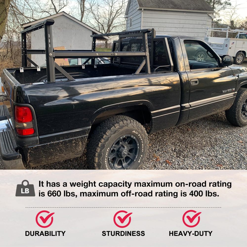 Kreboc  Non-Drilling Truck Rack, Heavy Duty Steel Extendable Truck Bed Ladder Rack with 660lbs Load Capacity Weight for Luggage Carrier, Rooftop Tent
