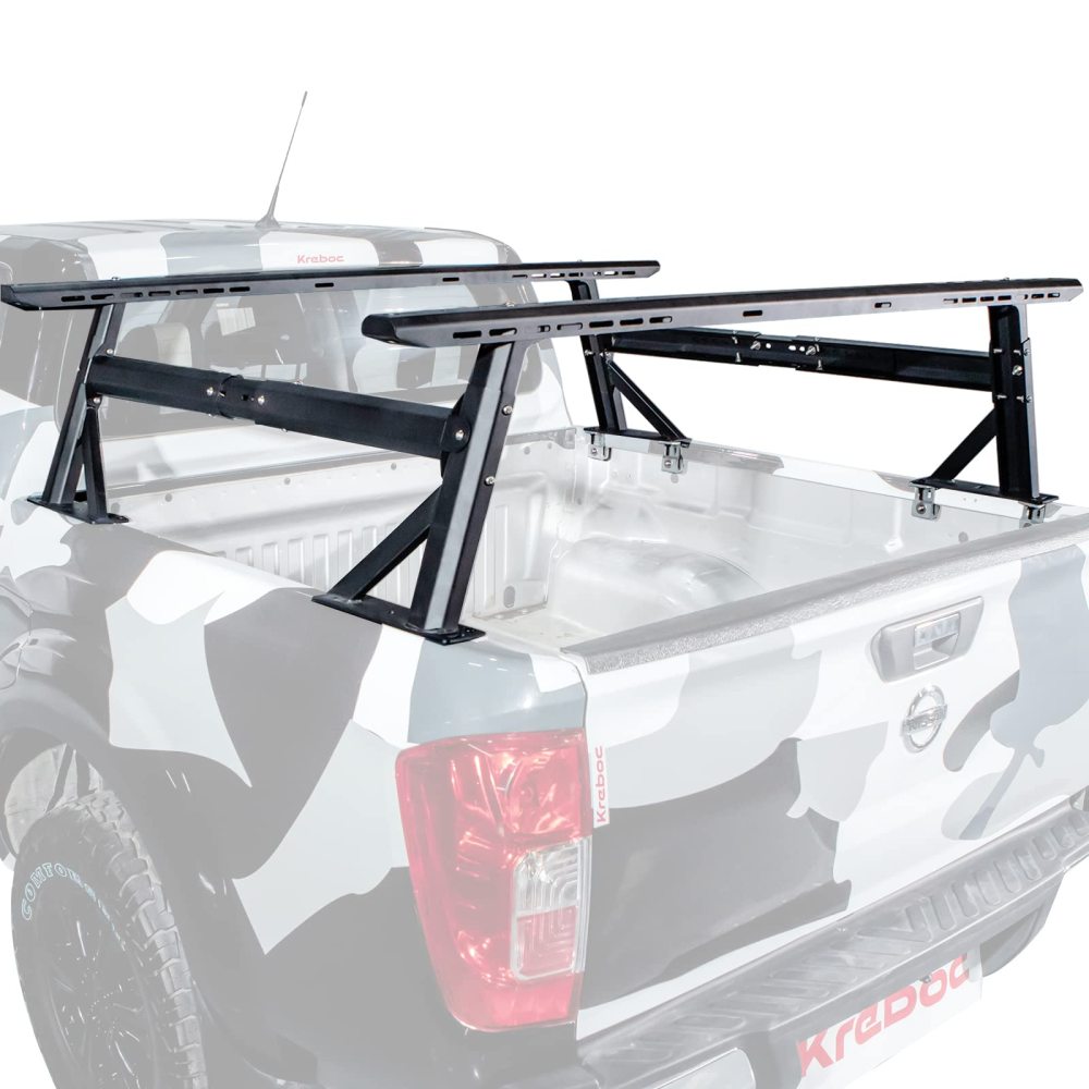 Kreboc  Non-Drilling Truck Rack, Heavy Duty Steel Extendable Truck Bed Ladder Rack with 660lbs Load Capacity Weight for Luggage Carrier, Rooftop Tent