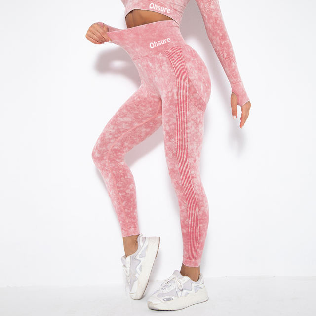 Acid washed seamless leggings- Pink