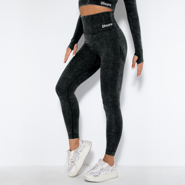 Acid washed seamless leggings- Black