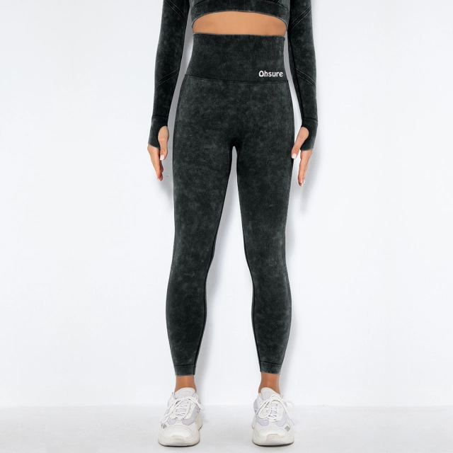 Acid washed seamless leggings- Black