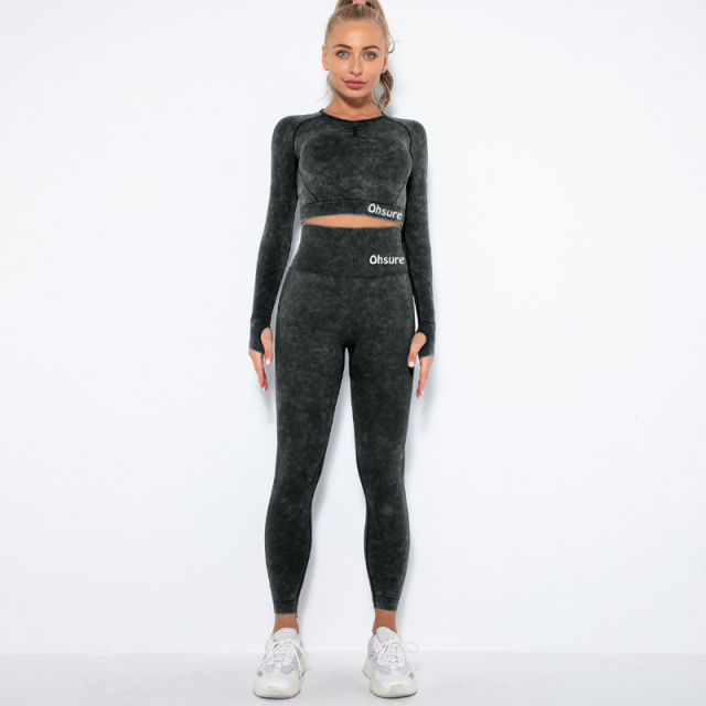 Acid washed seamless leggings- Black