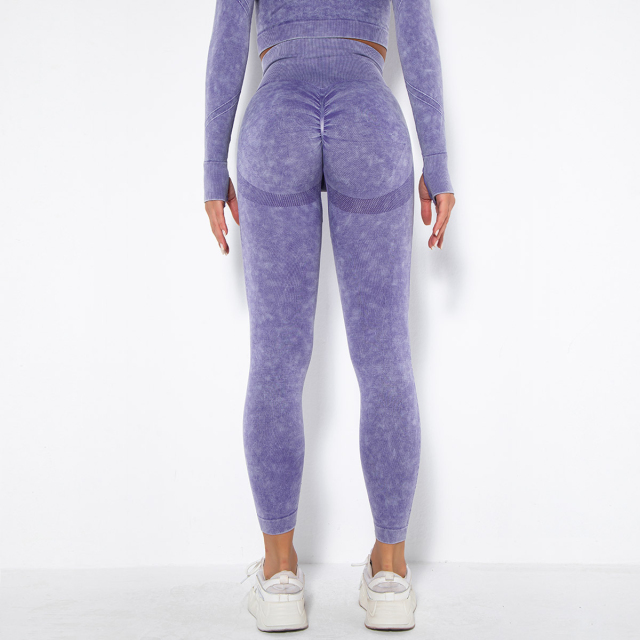 Acid washed seamless leggings- Purple