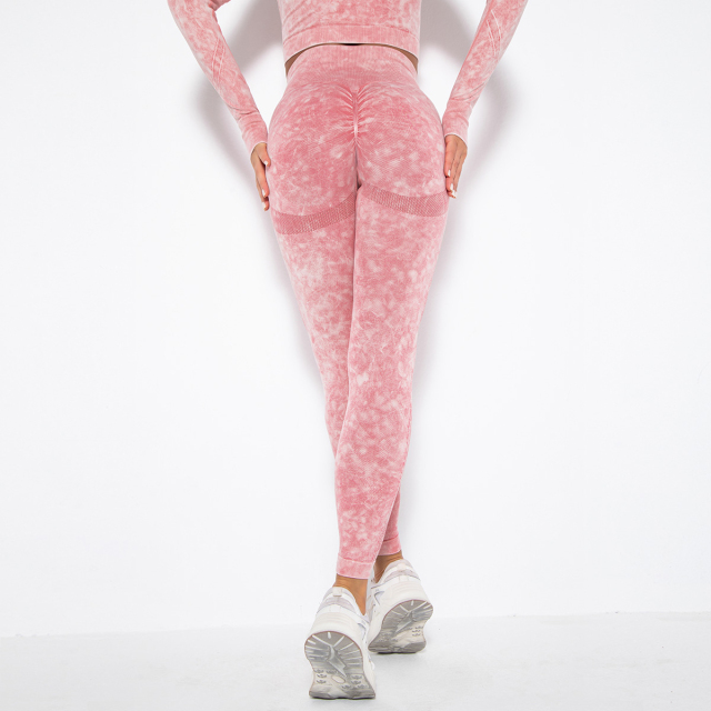 Acid washed seamless leggings- Pink