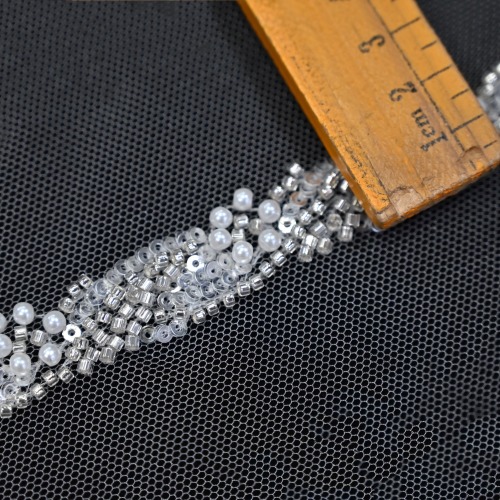 New Design Elegant Latest Sequins Border Trims Dress Beaded Lace Applique Trimming For Bridal