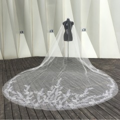 Top Hot Sell Quality Long Lace 1 Layer Pure White Tulle Wedding Veil