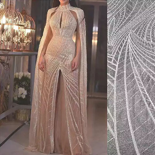 Elegant design embroidery beaded tulle bridal luxury sequins bridal dress lace mesh fabric for wedding