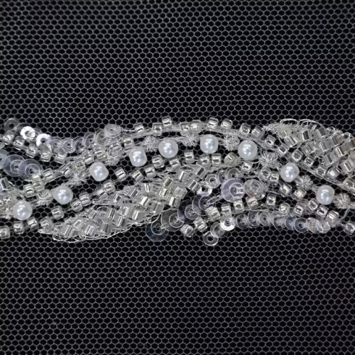 Oem Elegant Design Dress Accessories Sequins Beaded Lace Trimming Beads Border For Party