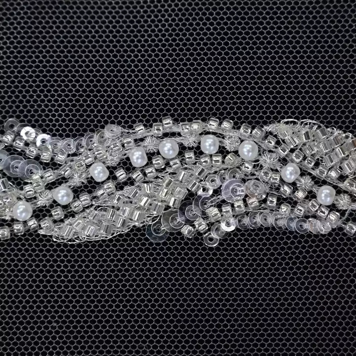 Oem Elegant Design Dress Accessories Sequins Beaded Lace Trimming Beads Border For Party
