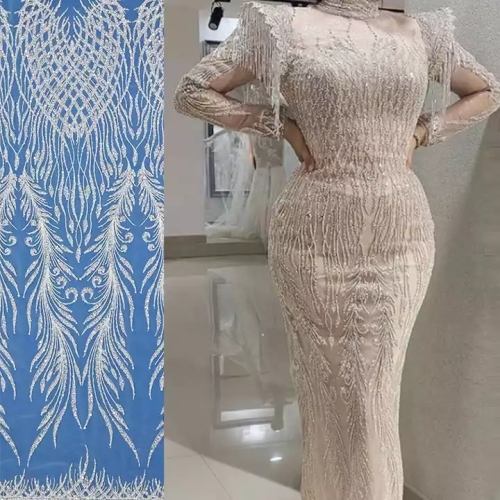 New design unique feather style sexy elegant exquisite sequins beaded bridal crystal embroidery lace fabric