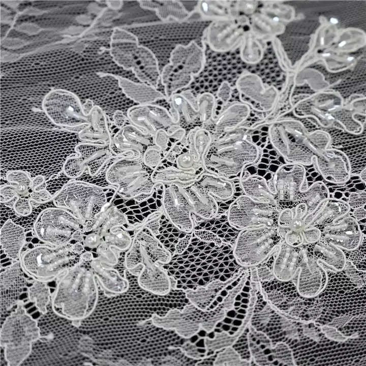 Customized wholesale high quality bridal bead luxury embroidered and beaded french lace for wedding