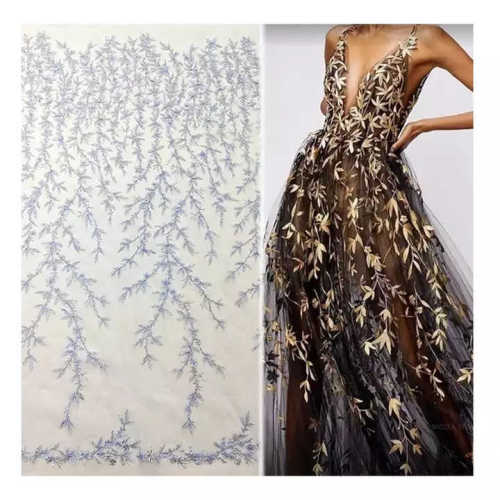 Laser flowers fashion beautiful design beaded stone evening lace sequin embroidery lace fabric for ball gown