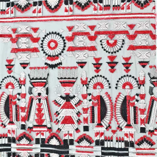 New traditional tribe design colorful embroidery applique lace fabric with sequins for fashion dress
