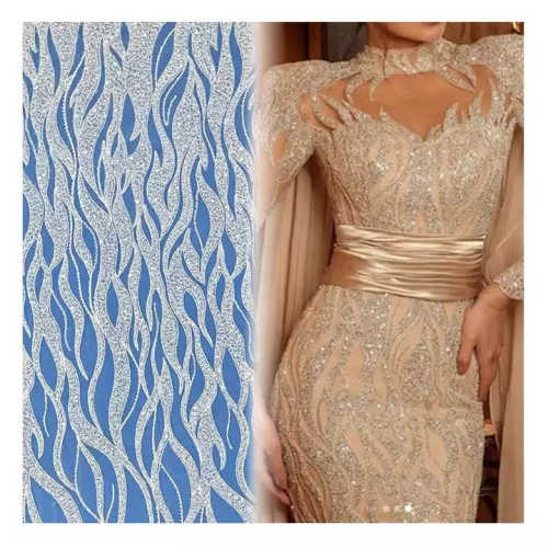 Fashion and sexy design embroidery soft tulle wedding gown lace fabric for gown dress