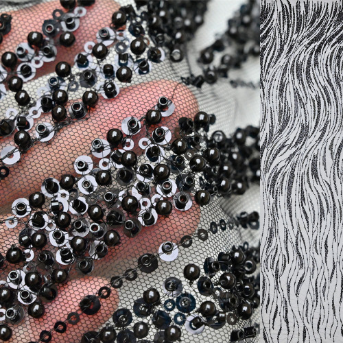 2022 African Nigerian Black Tulle Beaded Sequin Female Dress Mesh Embroidered Crafts Voile For Evening Embroidery Lace Fabric