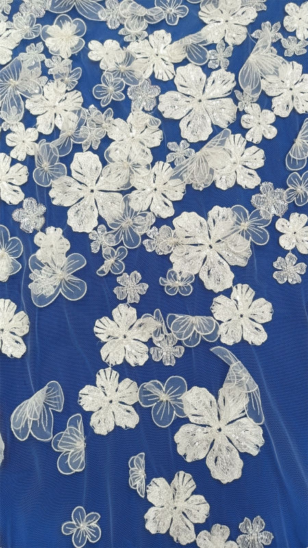 3D Handmade handmade beaded Sequins tecido de renda frisados flower bordado for wedding bridal dress embroidery lace fabric