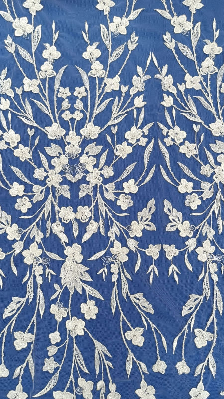 Flower Leaf applique lace mesh lace mesh trim white glittered tulle fabric beaded Sequins embroidered embroidery lace fabric