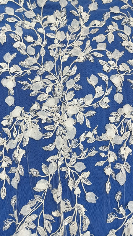 3D Flower handmade beaded Sequins long dress gown milk silk wed dress for wedding bridal dress embroidery lace fabric