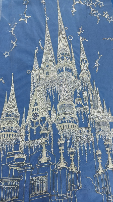 Dreamlike fairytale castle heavy luxury shine beaded Sequins embroidered embroidery lace fabric