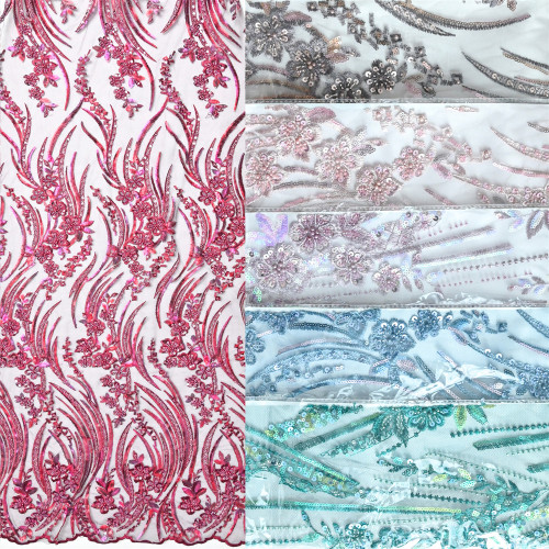 Glitter telas con cuentas Tela de encaje bordado nigerian african beaded Sequins embroidered embroidery lace fabric