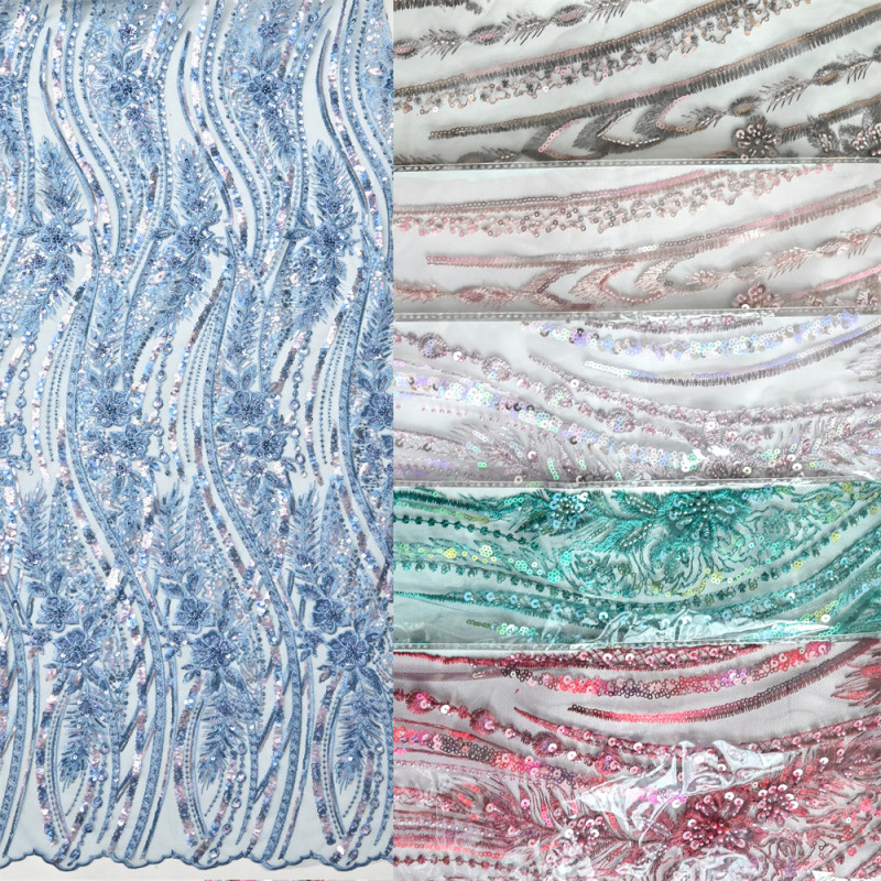 Delivery fast encaje bordado tela de encaje nigerian african beaded Sequins embroidered embroidery lace fabri