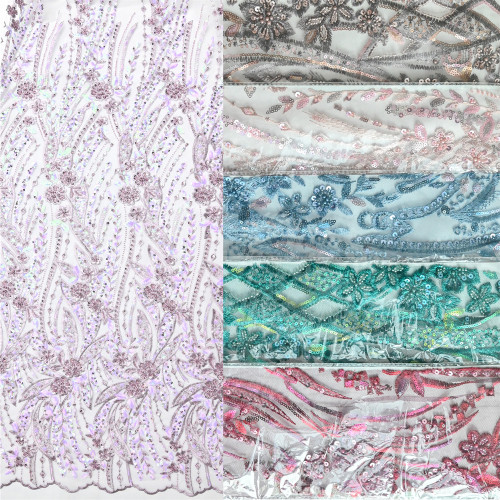 Popular Tecido de renda bordado Broderie Dentelle Tissu nigerian african beaded Sequins embroidered embroidery lace fabric