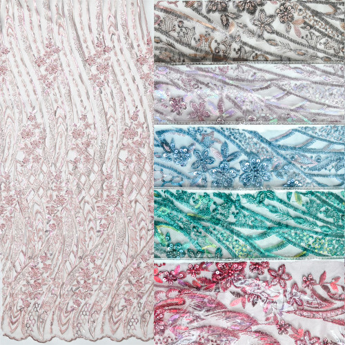 Mix color tela de encaje con cuentas colour full lace fabric nigerian african beaded Sequins embroidered embroidery lace fabric