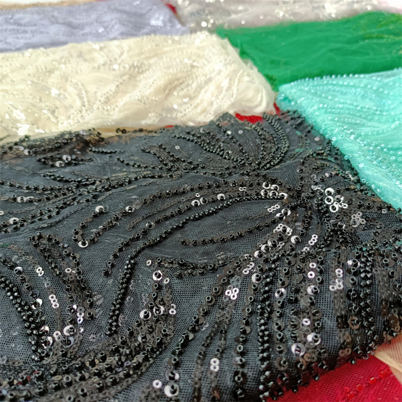 African color embroidered lace fabric nigerian beaded sequins wine red black green blue purple pink embroidery lace fabric