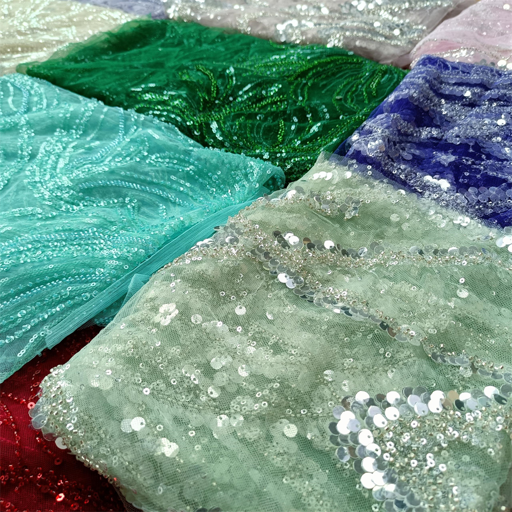 African color embroidered lace fabric nigerian beaded sequins wine red black green blue purple pink embroidery lace fabric