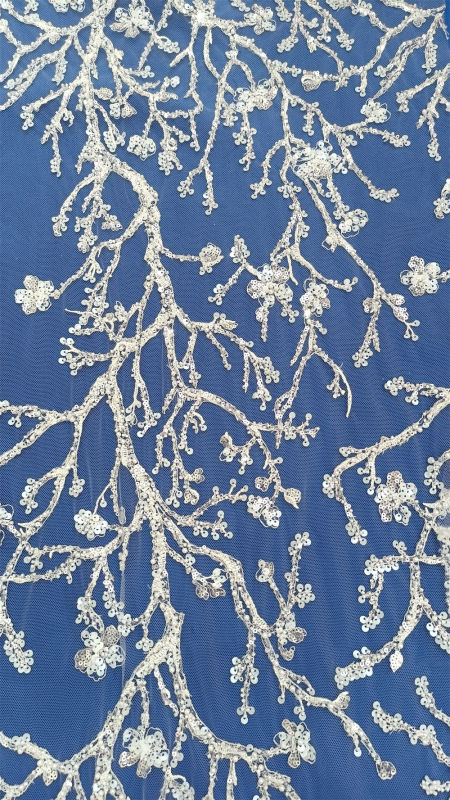Branch glitter design beaded sequin embroidered for wedding bridal dress embroidery lace fabric