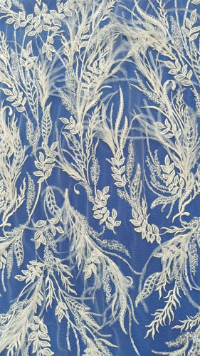 3D handwork flower feather beaded sequins frisados bordado for wedding bridal dress embroidery lace fabric