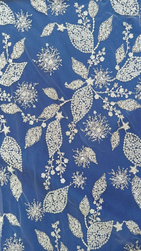 Heavy Leaf Style beaded sequins embroidered for wedding bridal dress embroidery lace fabric