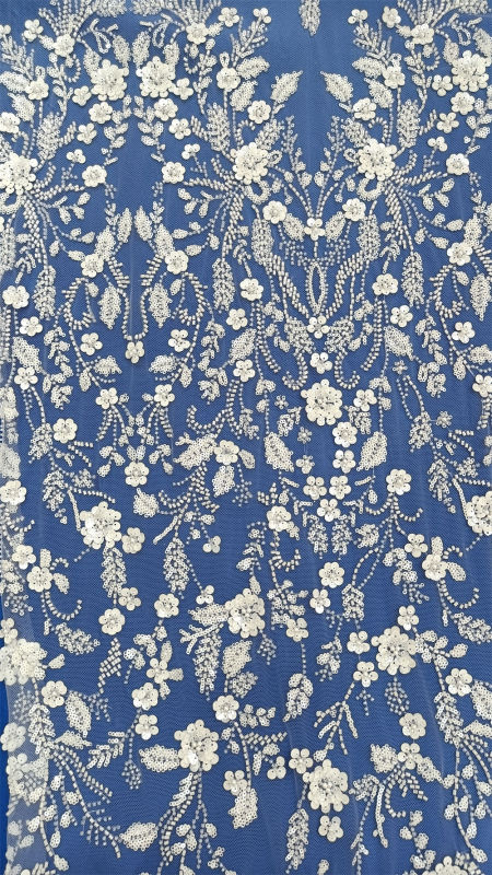 Super heavy glitter beaded sequins embroidered for wedding bridal dress embroidery lace fabric