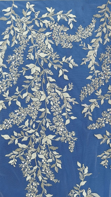 Leaf beaded sequins frisados bordado for wedding bridal dress embroidery lace fabric