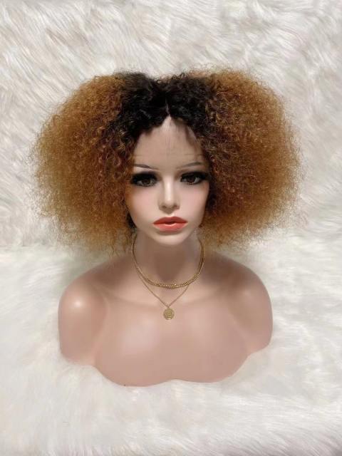 Short Human Hair Wigs 13*4*1 Afro Kinky Curly Wig Brazilian Hair Wig Color 1B/27/30 Short Wigs For Black Women