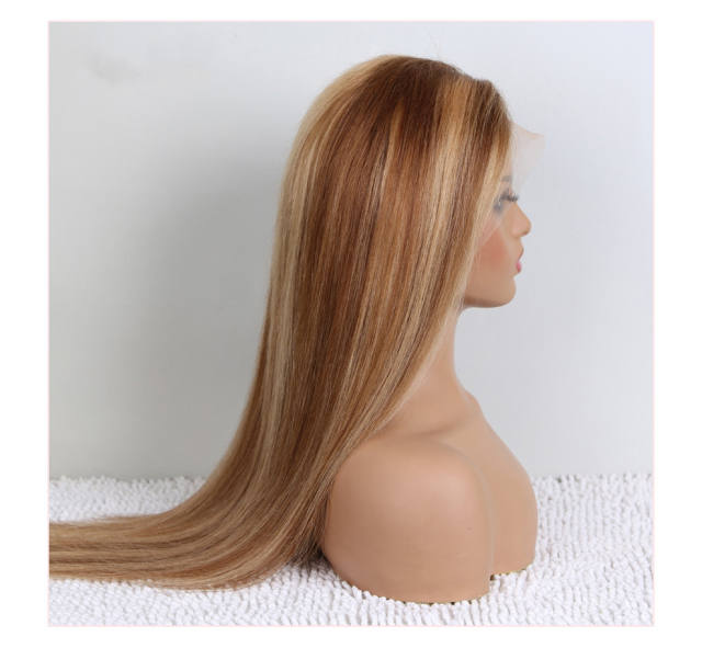 13x4 Silk Straight Human Hair Wig Honey Blonde Ombre Brazilian Straight Transparant Highlight Lace Front Wigs with 150% 180% Density