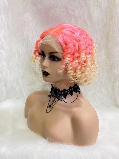 Short Pink Wave Ombre Daily Hair 13*4 Front Lace Wigs For White Women With Bangs Cosplay for Women African American Body Wave