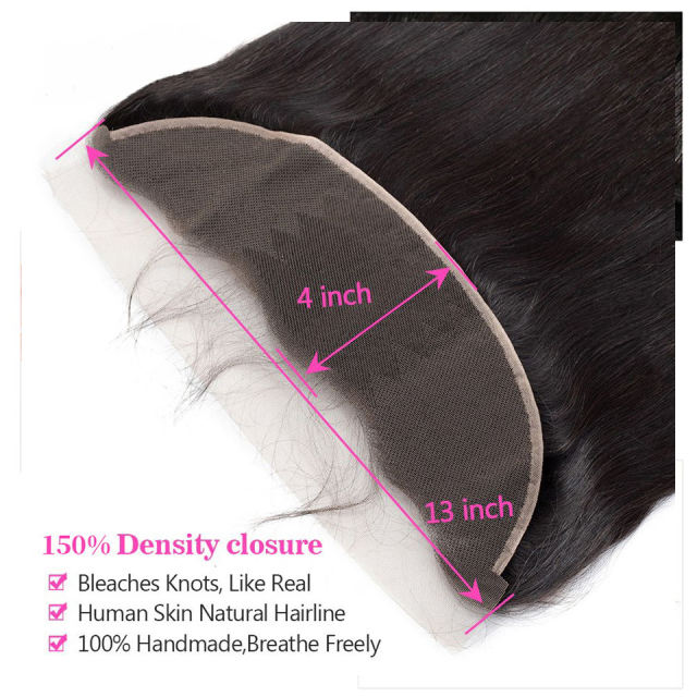 Ear to Ear 13X4 Transparent Lace Frontal Brazilian Straight Human Remy Hair Lace Closure Frontal With Baby Hair