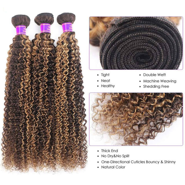 12A Curly 28 30  Inch Remy Virgin Brazilian Hair Weave Human Hair Bundles Curly Highlight Color Human Hair Weave Extension