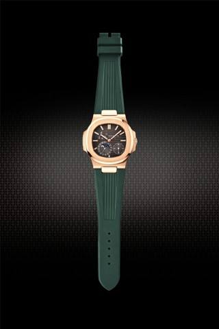 Patek Philippe 5712G-001 Nautilus Jumbo 18kt WG Vulcanized Green Rubber  Strap