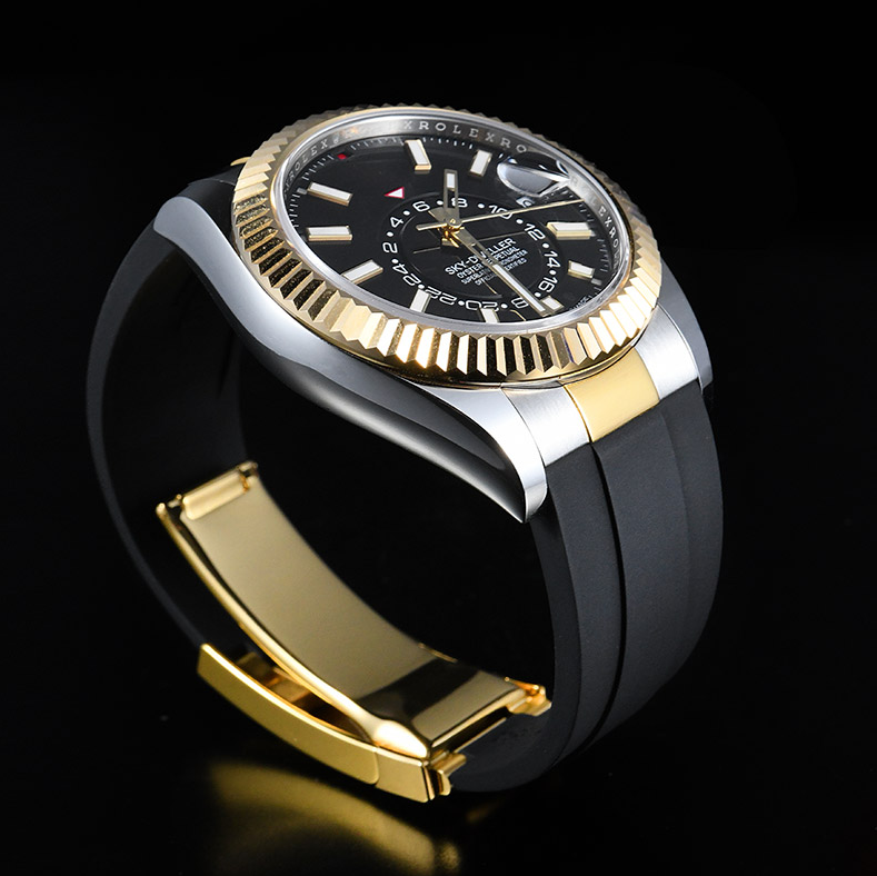 【Custom Design + 22K YG Two Tone Endlink】Rubber Strap For Rolex Sky-Dweller 42mm