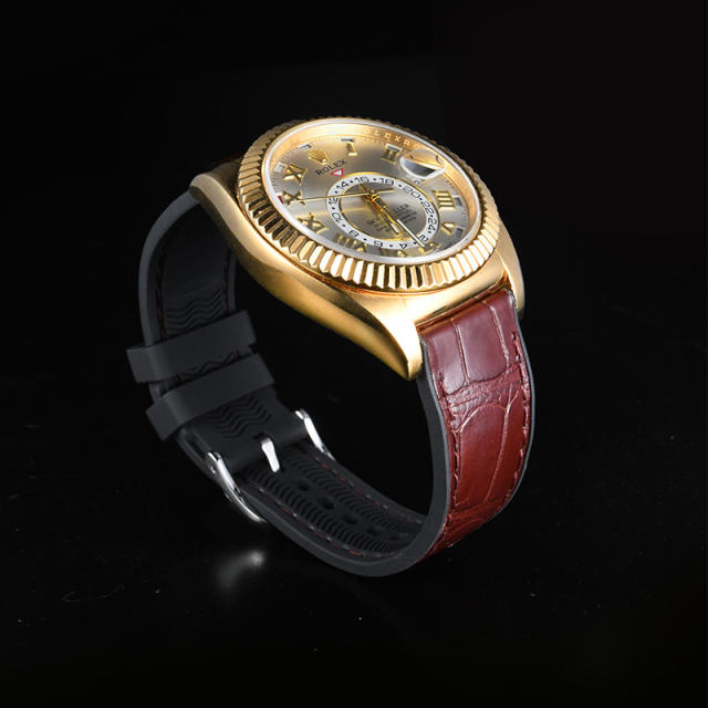 【Quick release spring bar】Premium Alligator with Rubber Strap For All Watches 19.20.21.22.23mm