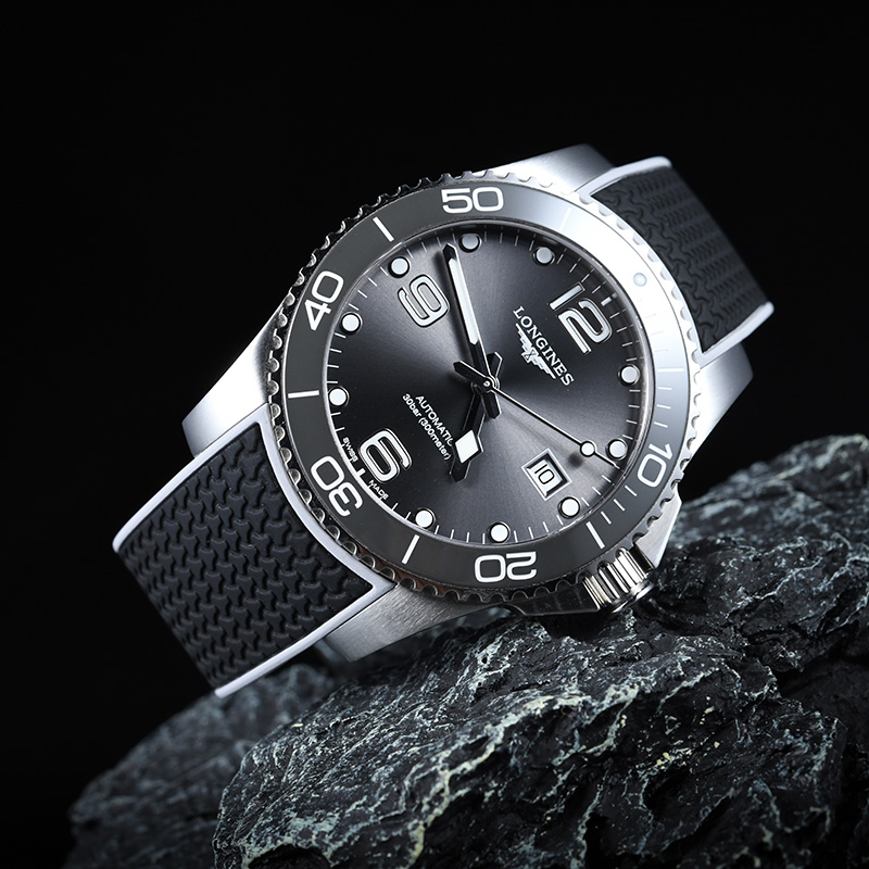 Rubber Strap For Longines HydroConquest 41/43mm Two Tone With Folding Buckle